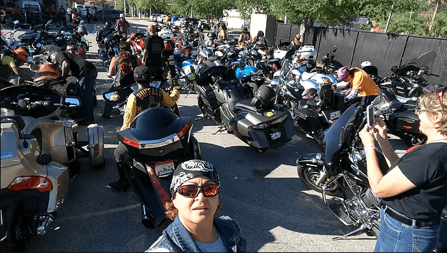 A photo of members of FBGz about to go on a ride with their bikes all lined up