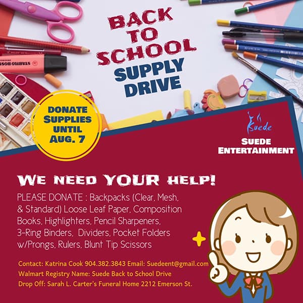 Back to school supply drive. We need your help. Donate supplies until Aug 7th